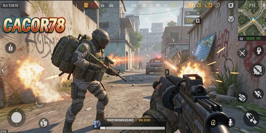Screenshot gameplay menunjukkan aksi seru dalam pertarungan FPS.