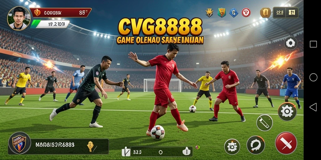 Tampilan gameplay seru dalam CVG8888 yang menampilkan aksi olahraga.
