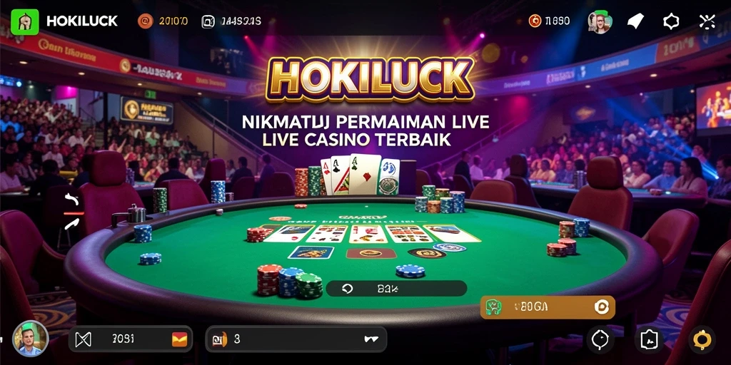 Screenshot HOKILUCK menunjukkan dealer langsung yang melayani pemain di meja permainan.