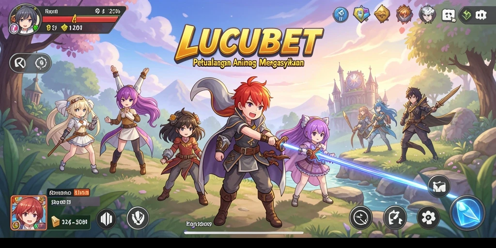 Screenshot dari gameplay LUCUBET dengan karakter Anime yang colorful.