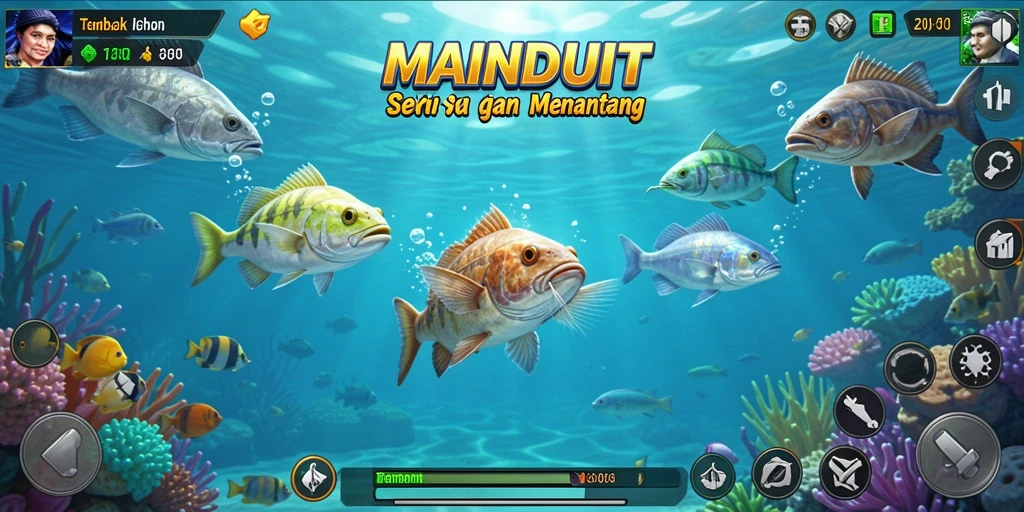 Screenshot gameplay MAINDUIT yang menampilkan aksi menembak ikan.